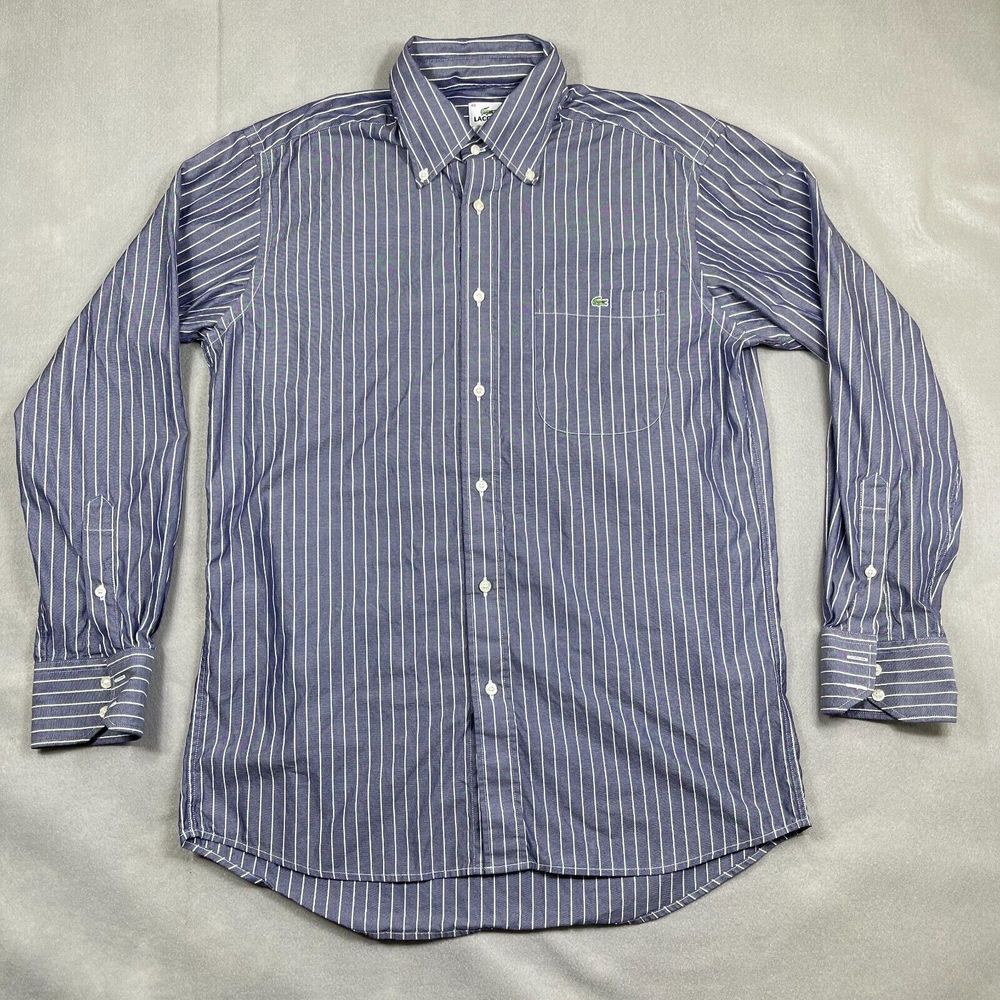 Lacoste Button Down Shirt Mens Size 40 Blue Stripe Long Sleeve Casual